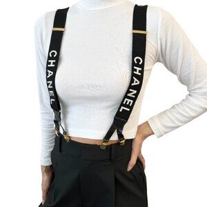 CHANEL Vintage 1994 CC Logo Letter Suspender Belt Black Cotton Leather [106499]